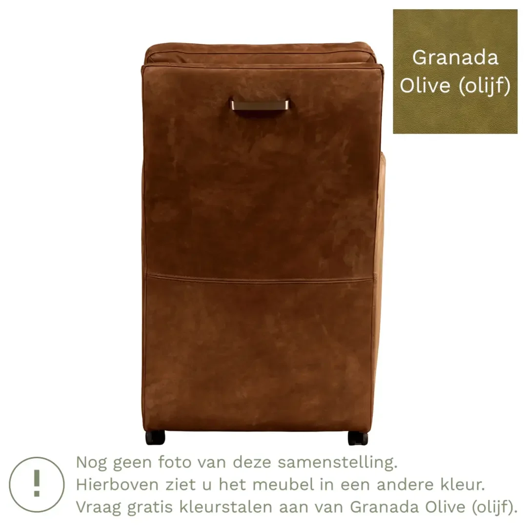 afbeelding van Leren eetkamerstoel Sharp - Granada Olive (olijf) - Met handgreep RVS