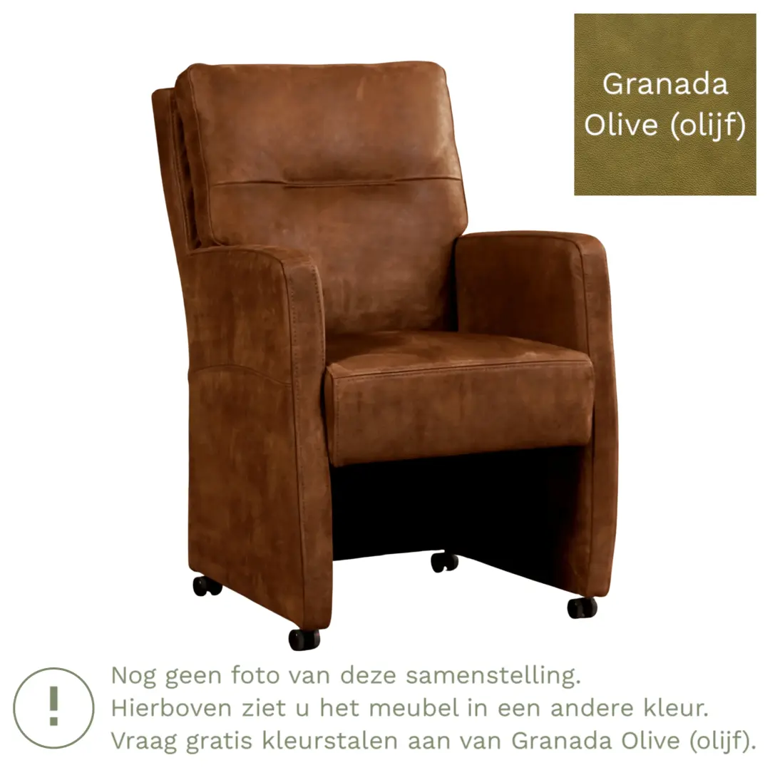 afbeelding van Leren eetkamerstoel Sharp - Granada Olive (olijf) - Met handgreep zwart