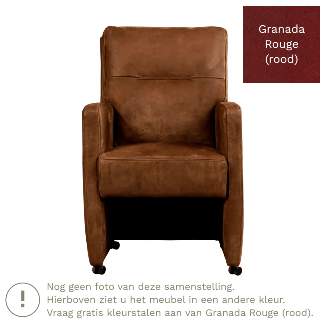 afbeelding van Leren eetkamerstoel Sharp - Granada Rouge (rood) - Met handgreep RVS