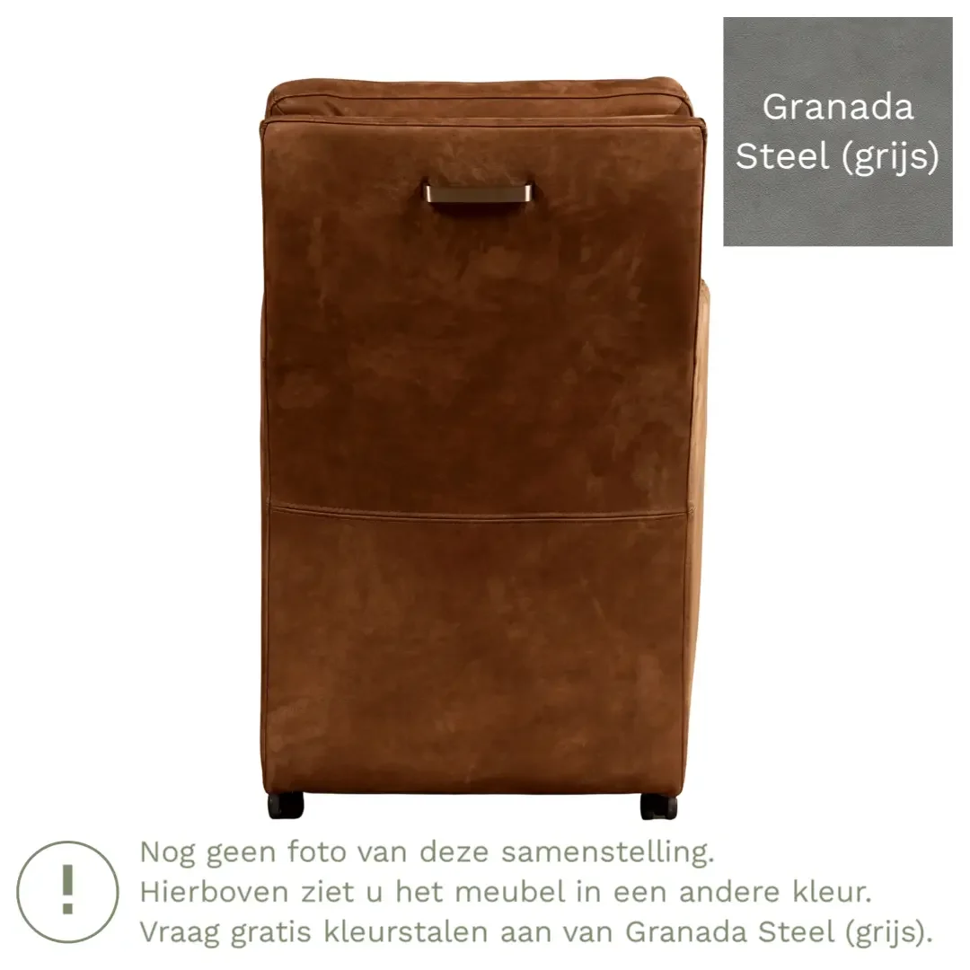 afbeelding van Leren eetkamerstoel Sharp - Granada Steel (grijs) - Met handgreep zwart