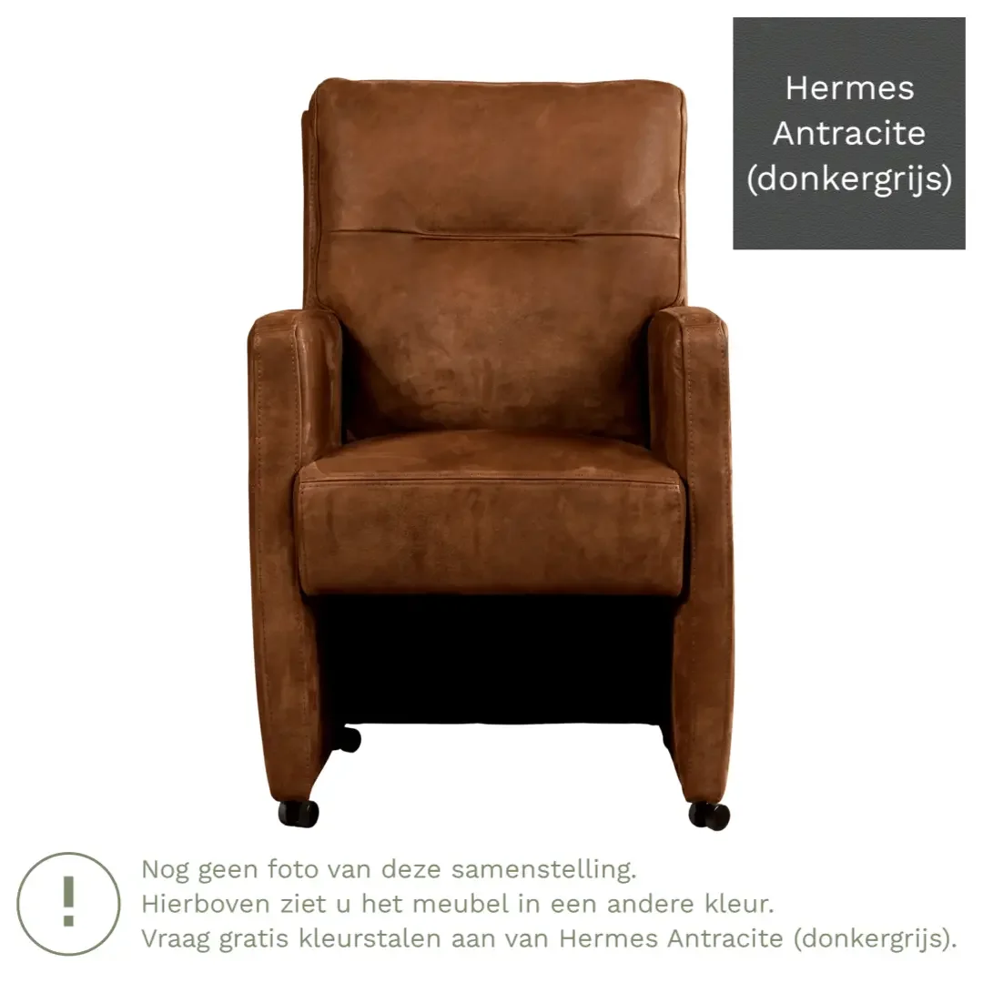 afbeelding van Leren eetkamerstoel Sharp - Hermes Antracite (donkergrijs) - Met handgreep zwart
