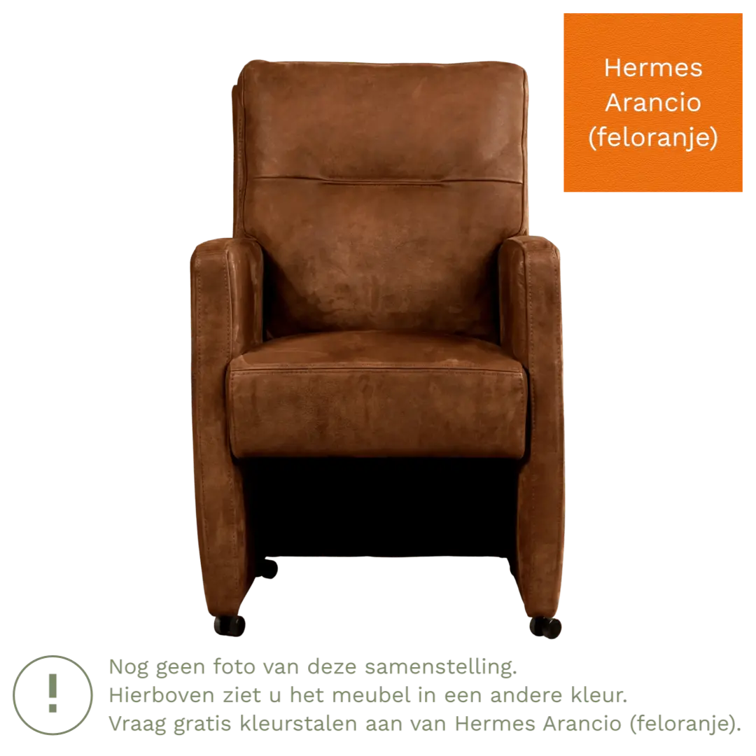 afbeelding van Leren eetkamerstoel Sharp - Hermes Arancio (feloranje) - Met handgreep RVS