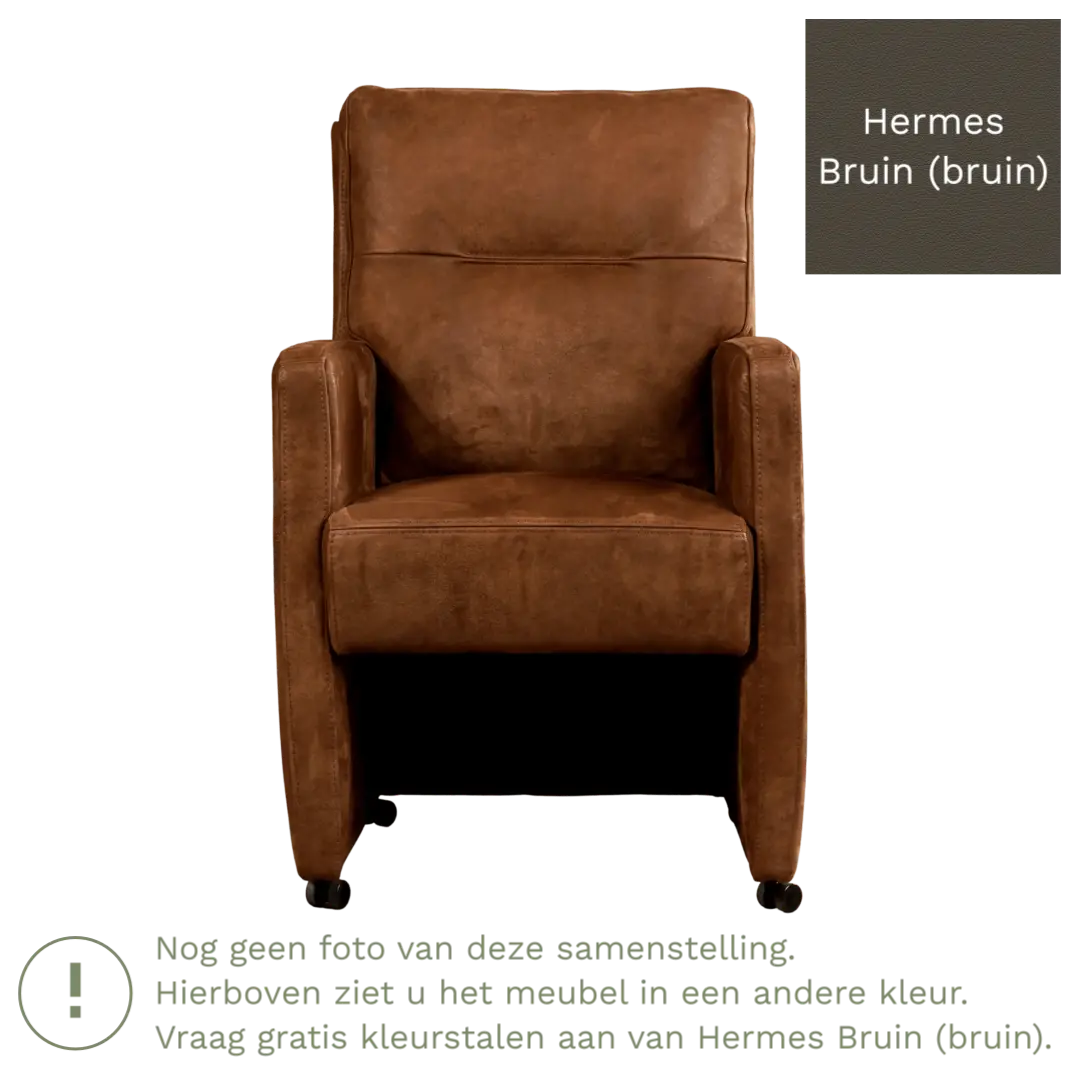 afbeelding van Leren eetkamerstoel Sharp - Hermes Bruin (bruin) - Met handgreep zwart