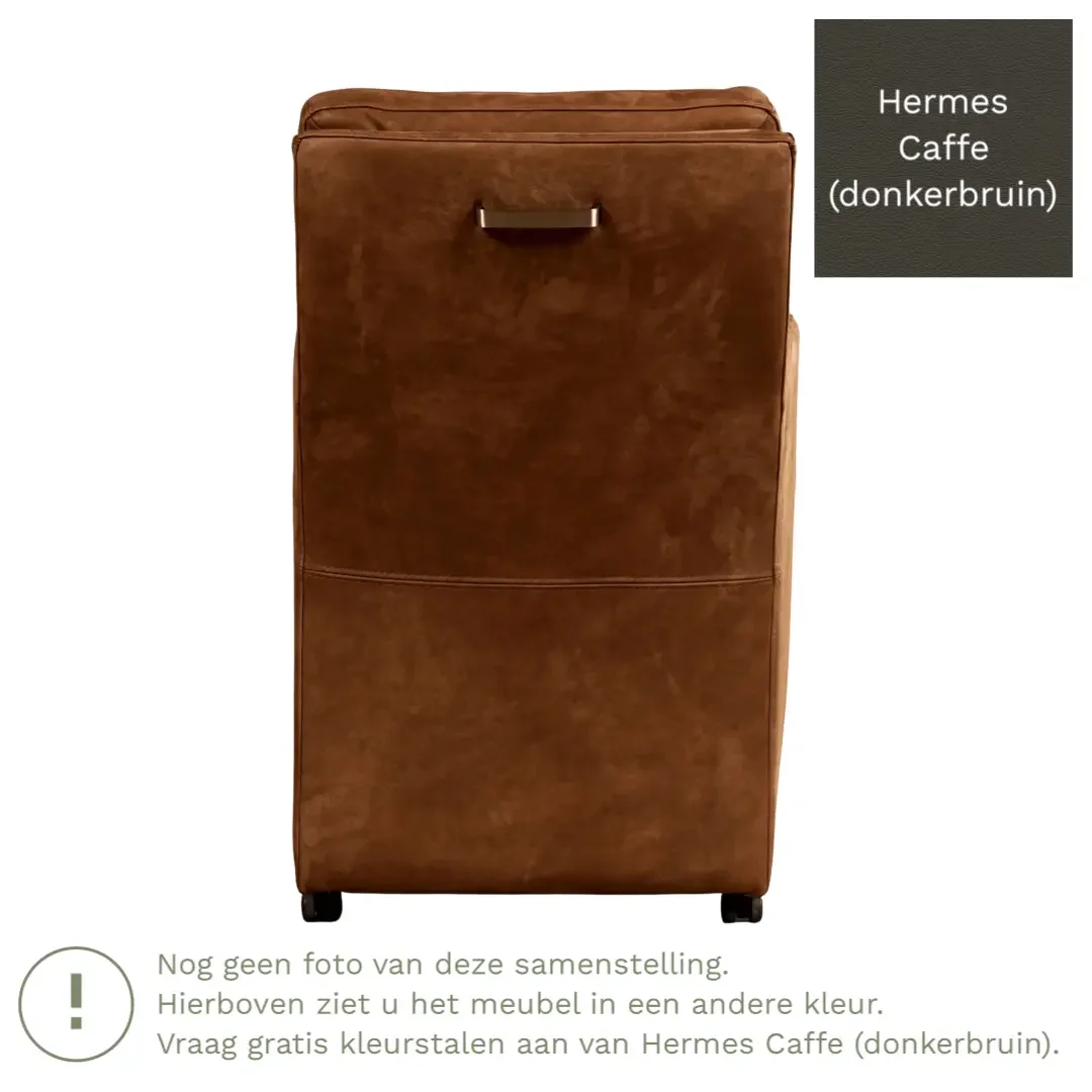 afbeelding van Leren eetkamerstoel Sharp - Hermes Caffe (donkerbruin) - Met handgreep zwart