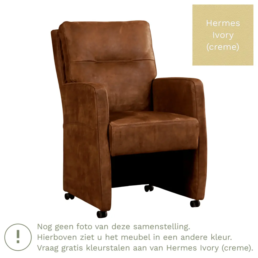 afbeelding van Leren eetkamerstoel Sharp - Hermes Ivory (crème) - Met handgreep zwart