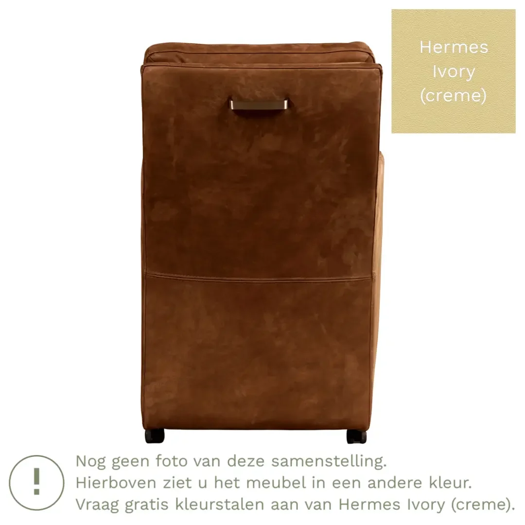 afbeelding van Leren eetkamerstoel Sharp - Hermes Ivory (crème) - Met handgreep zwart