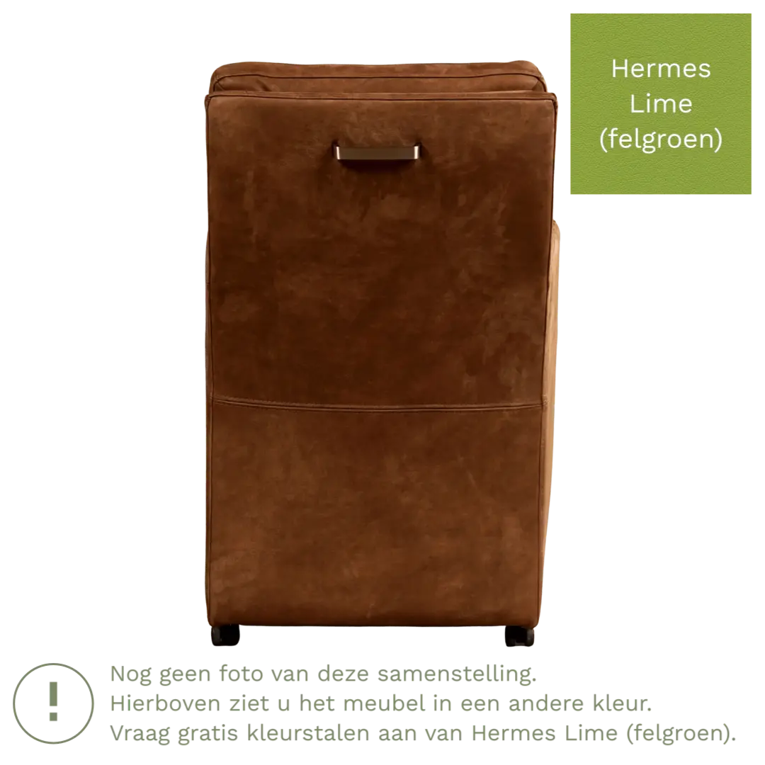 afbeelding van Leren eetkamerstoel Sharp - Hermes Lime (felgroen) - Met handgreep zwart