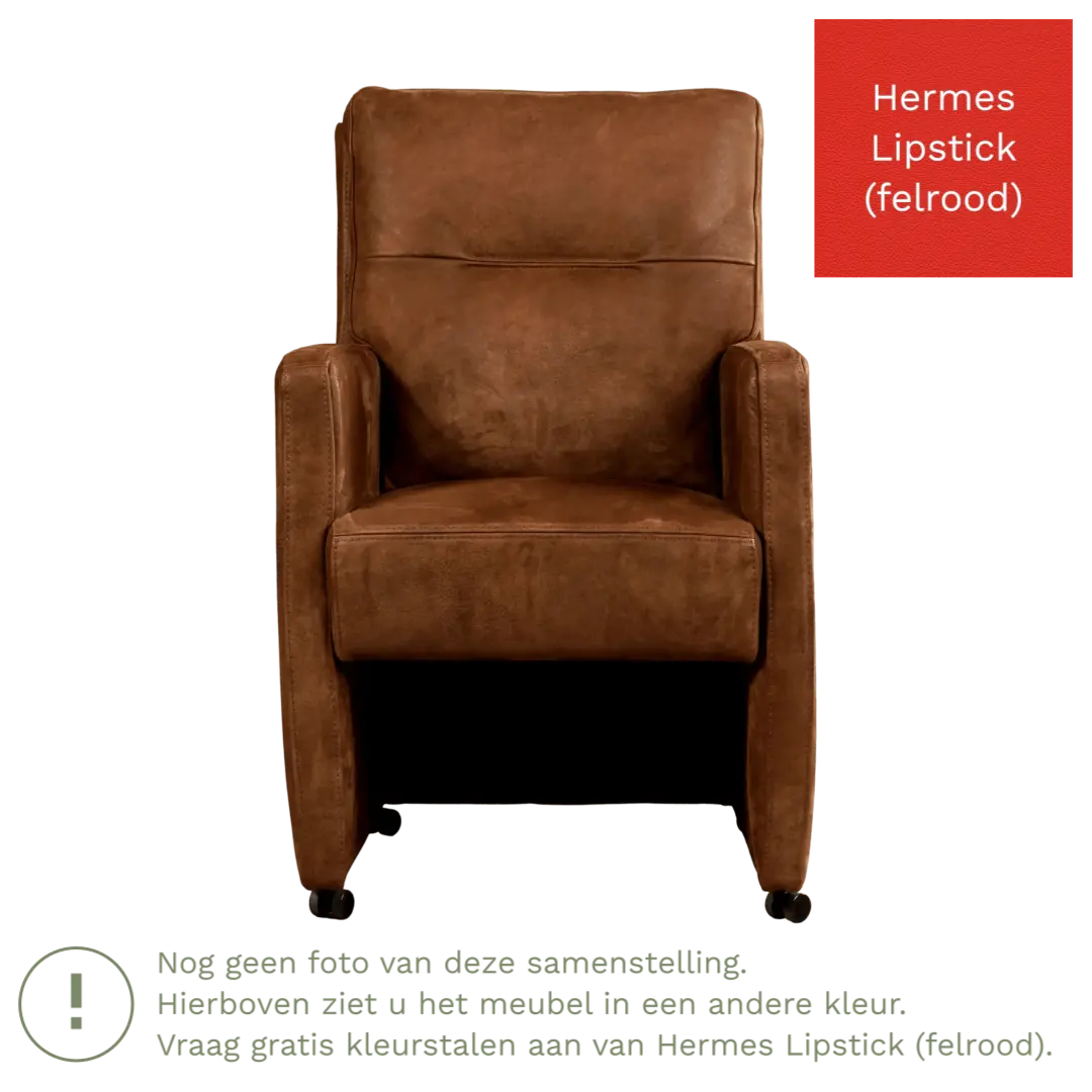 afbeelding van Leren eetkamerstoel Sharp - Hermes Lipstick (felrood) - Met handgreep zwart