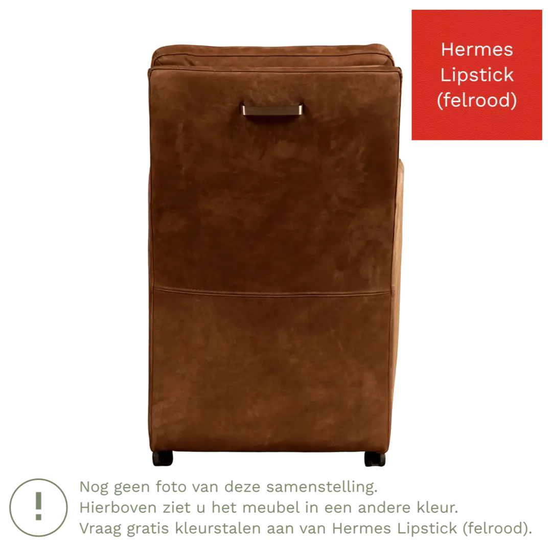 afbeelding van Leren eetkamerstoel Sharp - Hermes Lipstick (felrood) - Met handgreep zwart