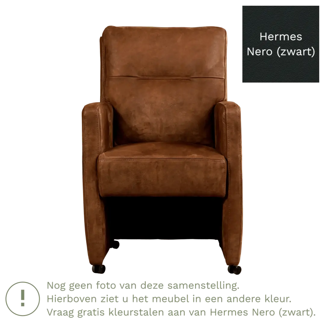 afbeelding van Leren eetkamerstoel Sharp - Hermes Nero (zwart) - Met handgreep RVS