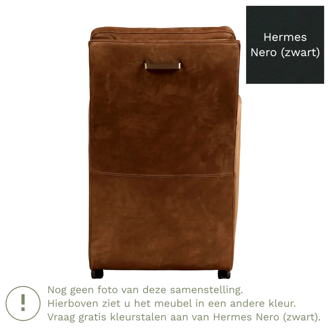 afbeelding van Leren eetkamerstoel Sharp - Hermes Nero (zwart) - Met handgreep RVS