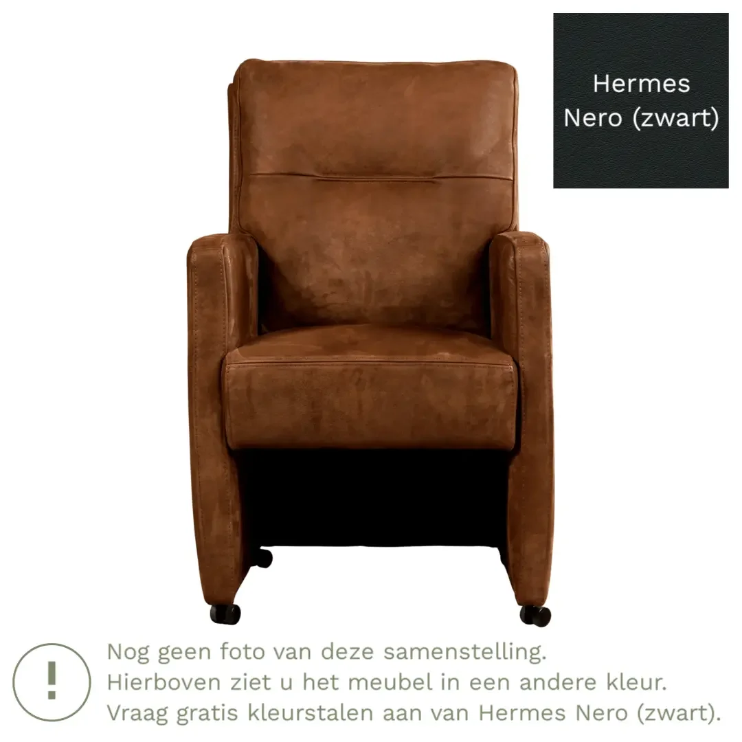 afbeelding van Leren eetkamerstoel Sharp - Hermes Nero (zwart) - Met handgreep zwart