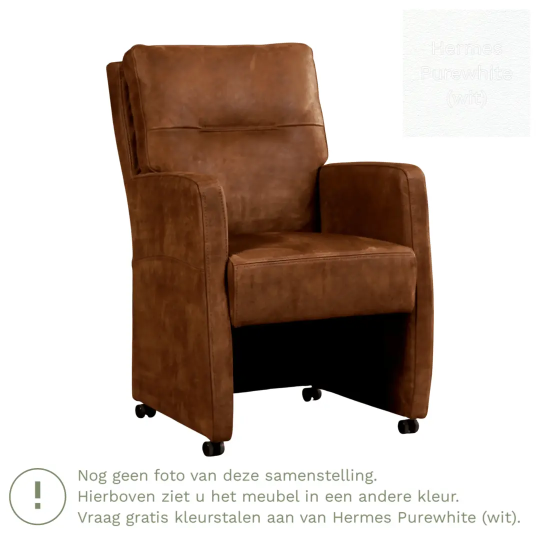 afbeelding van Leren eetkamerstoel Sharp - Hermes Purewhite (wit) - Met handgreep zwart