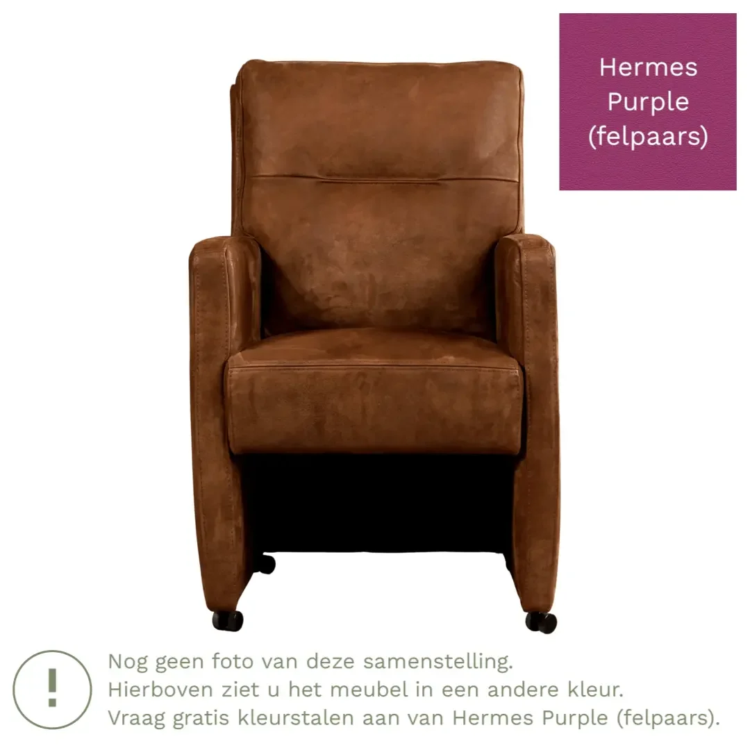 afbeelding van Leren eetkamerstoel Sharp - Hermes Purple (felpaars) - Met handgreep zwart