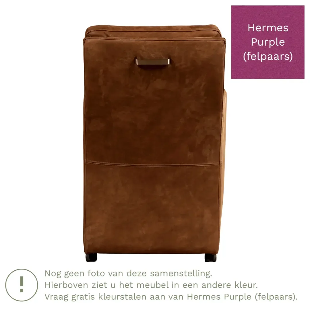 afbeelding van Leren eetkamerstoel Sharp - Hermes Purple (felpaars) - Met handgreep zwart