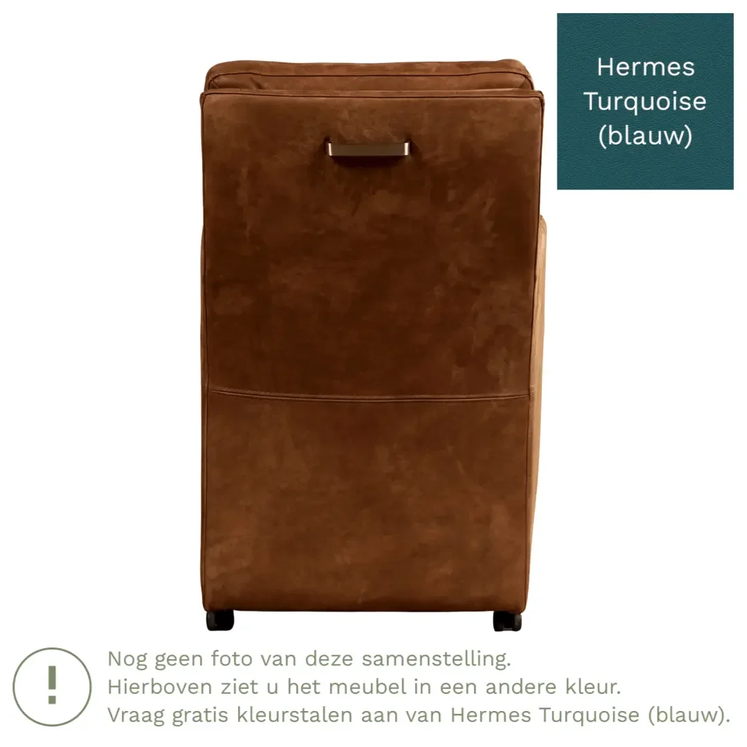 afbeelding van Leren eetkamerstoel Sharp - Hermes Turquoise (blauw) - Met handgreep zwart
