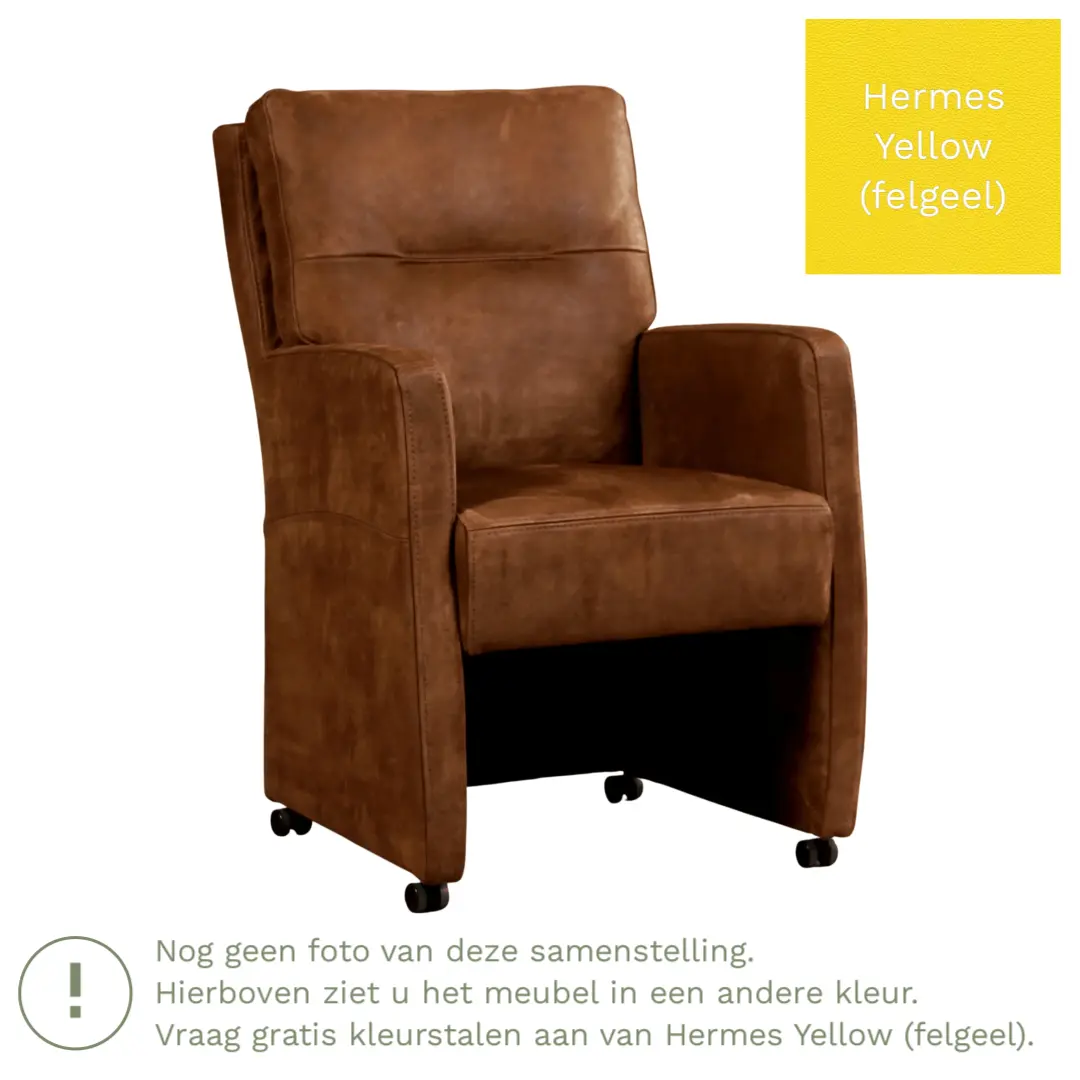 afbeelding van Leren eetkamerstoel Sharp - Hermes Yellow (felgeel) - Met handgreep RVS