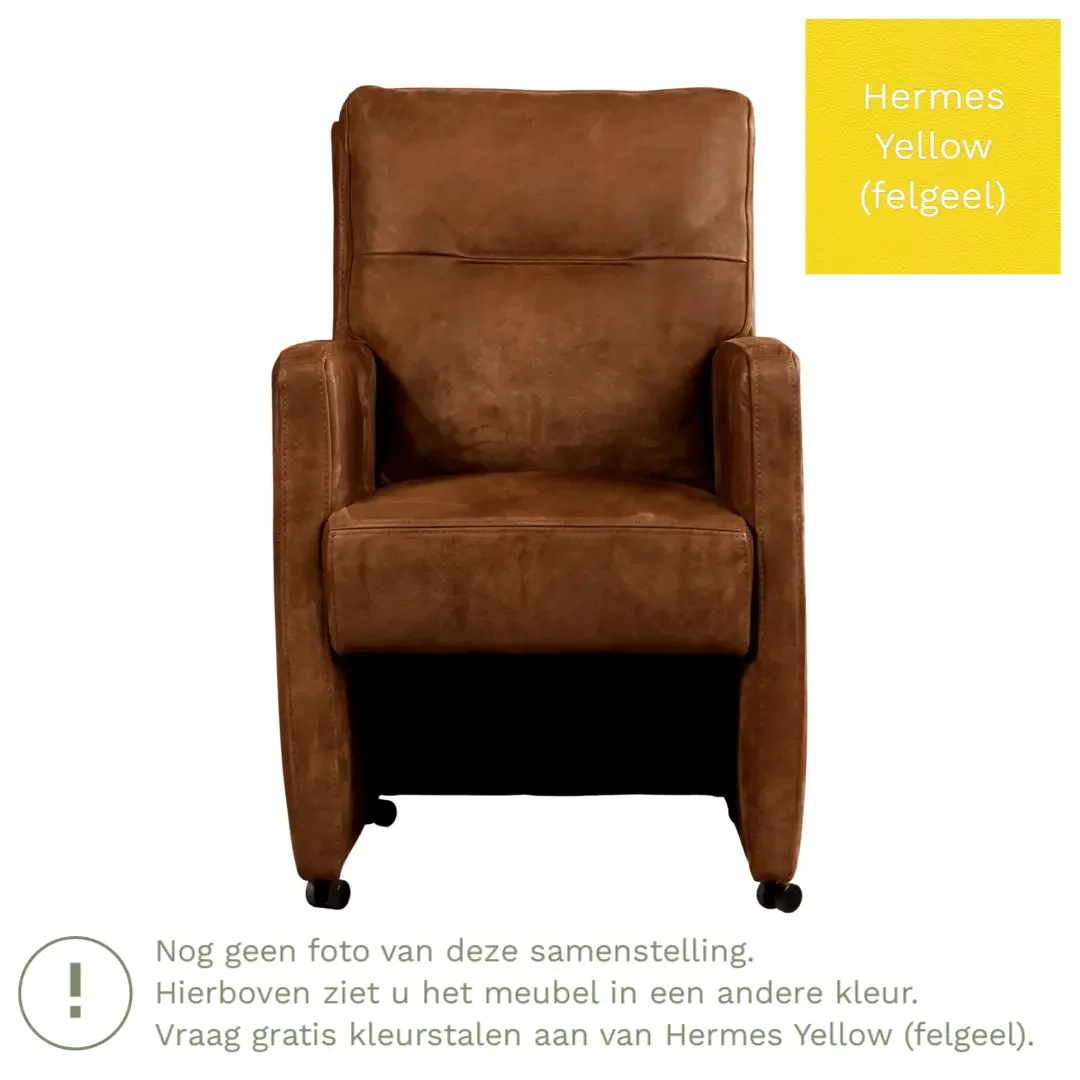 afbeelding van Leren eetkamerstoel Sharp - Hermes Yellow (felgeel) - Met handgreep RVS