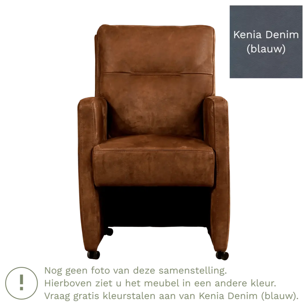 afbeelding van Leren eetkamerstoel Sharp - Kenia Denim (blauw) - Met handgreep zwart