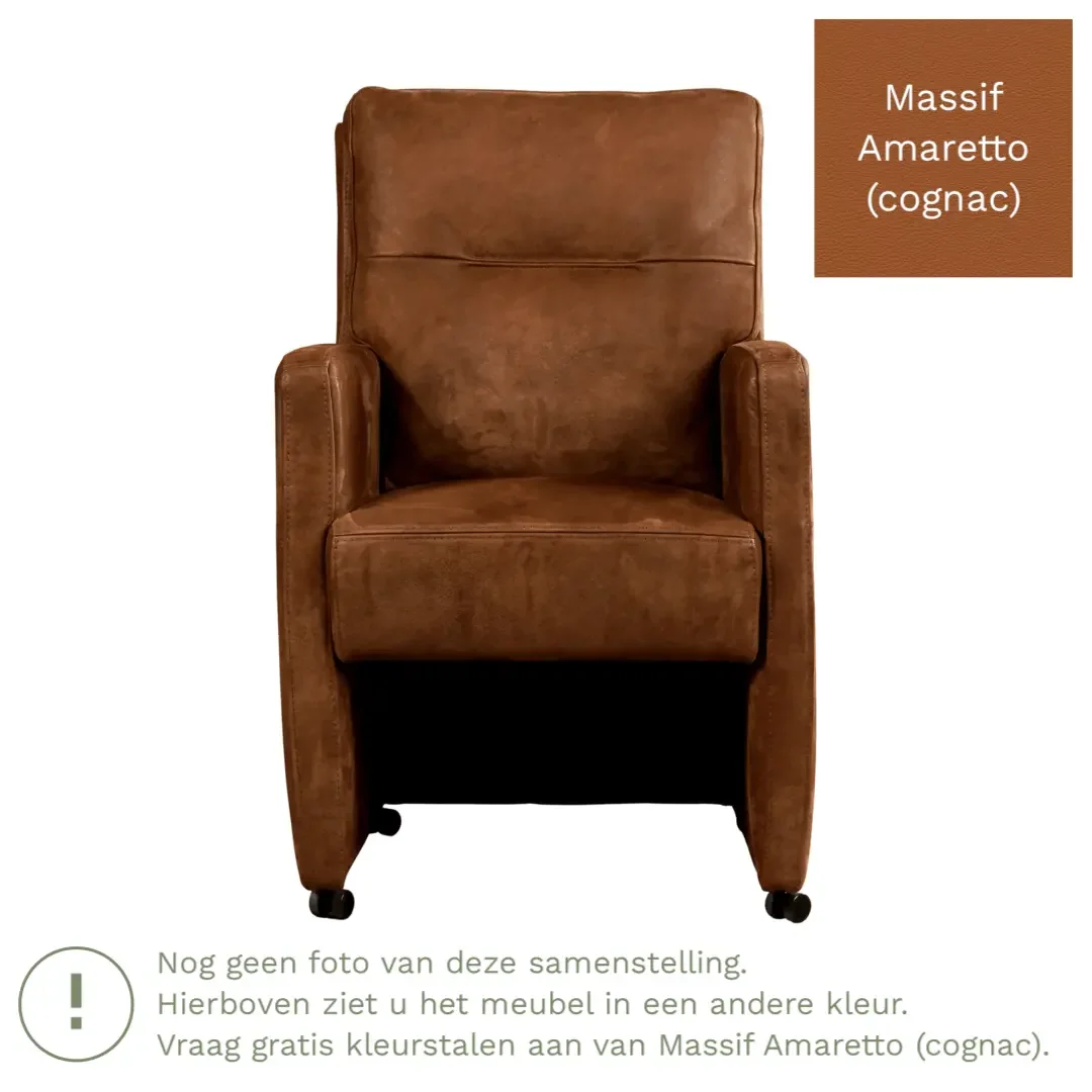 afbeelding van Leren eetkamerstoel Sharp - Massif Amaretto (cognac) - Met handgreep RVS