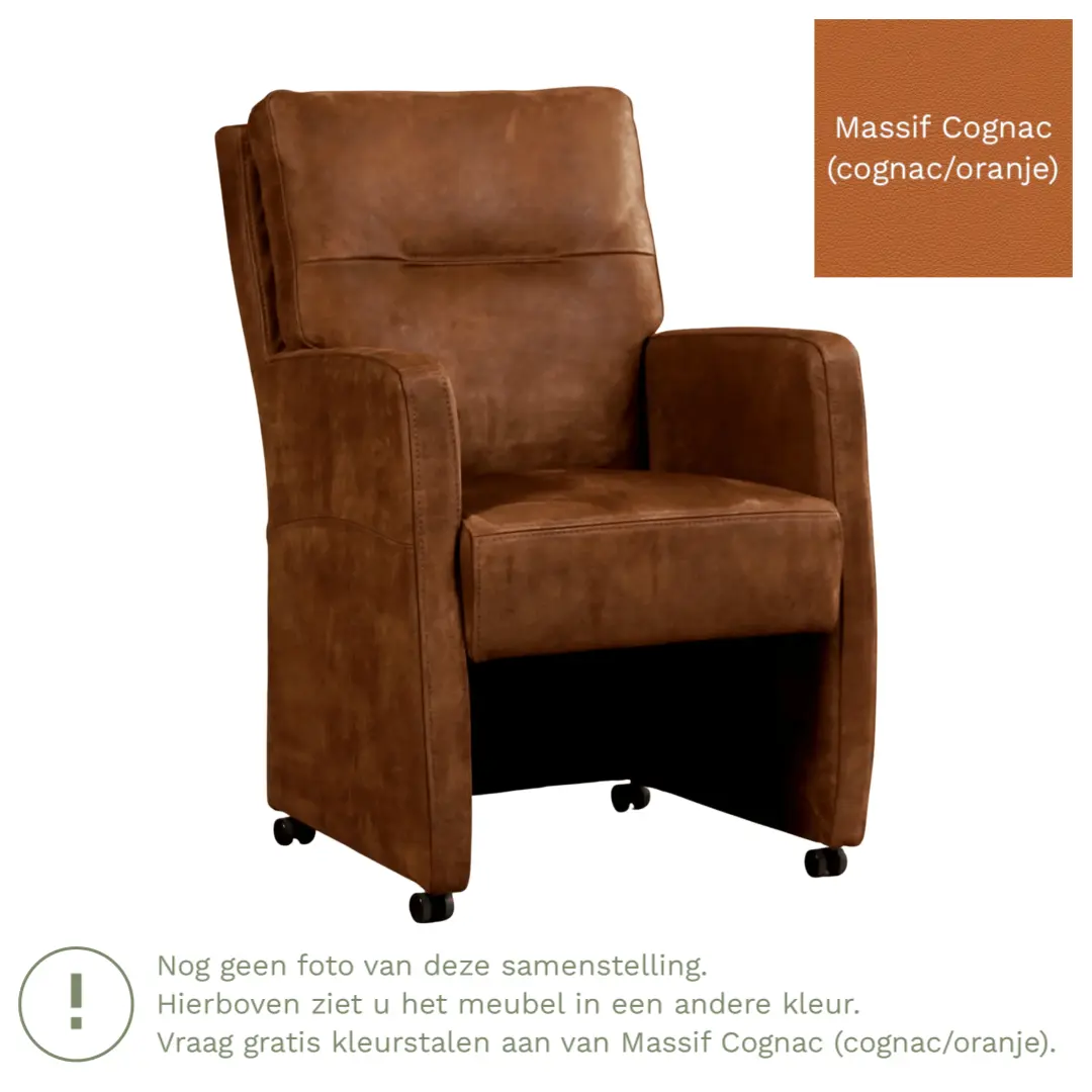 afbeelding van Leren eetkamerstoel Sharp - Massif Cognac (cognac/oranje) - Met handgreep RVS