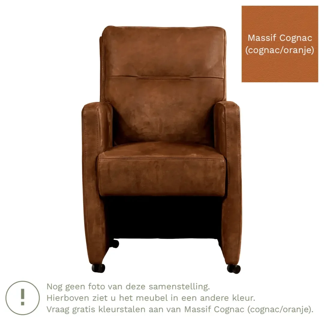 afbeelding van Leren eetkamerstoel Sharp - Massif Cognac (cognac/oranje) - Met handgreep RVS