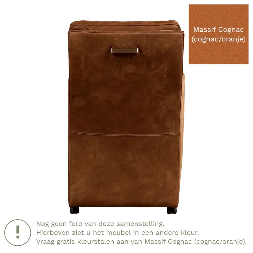 afbeelding van Leren eetkamerstoel Sharp - Massif Cognac (cognac/oranje) - Met handgreep RVS