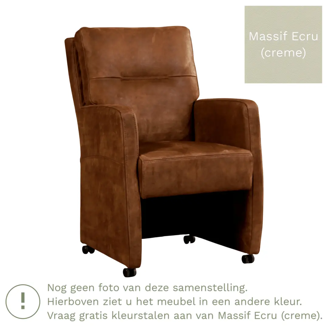 afbeelding van Leren eetkamerstoel Sharp - Massif Ecru (crème) - Met handgreep zwart