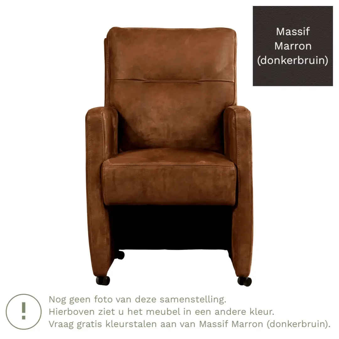 afbeelding van Leren eetkamerstoel Sharp - Massif Marron (donkerbruin) - Met handgreep RVS