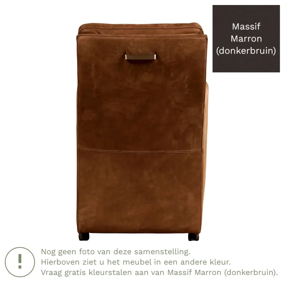 afbeelding van Leren eetkamerstoel Sharp - Massif Marron (donkerbruin) - Met handgreep RVS