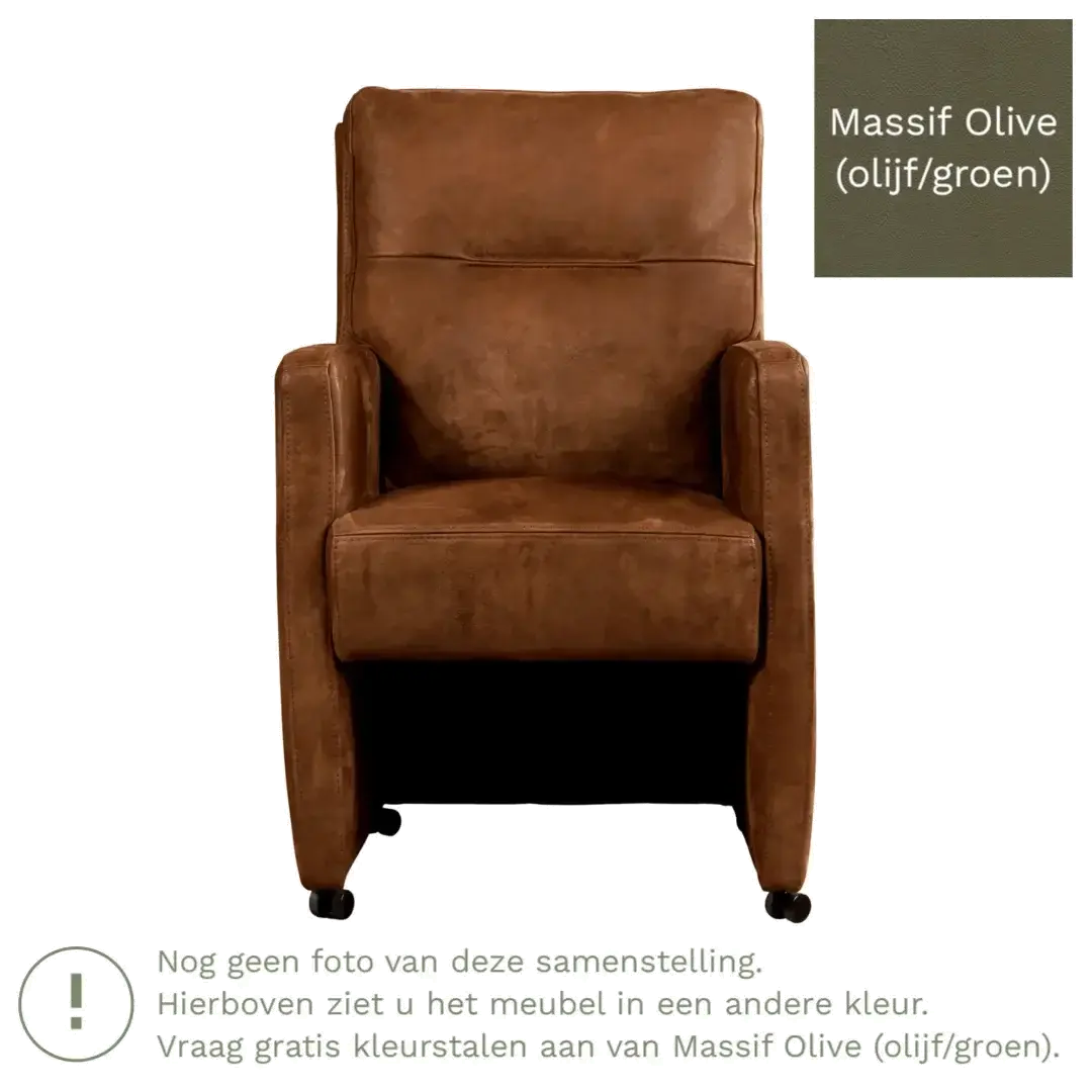 afbeelding van Leren eetkamerstoel Sharp - Massif Olive (olijf/groen) - Met handgreep zwart