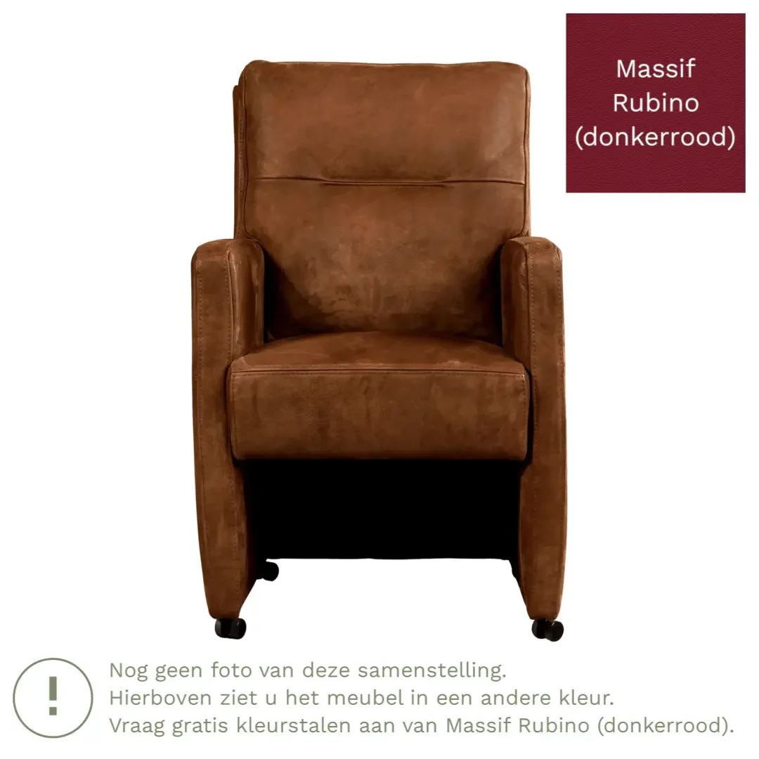 afbeelding van Leren eetkamerstoel Sharp - Massif Rubino (donkerrood) - Met handgreep zwart