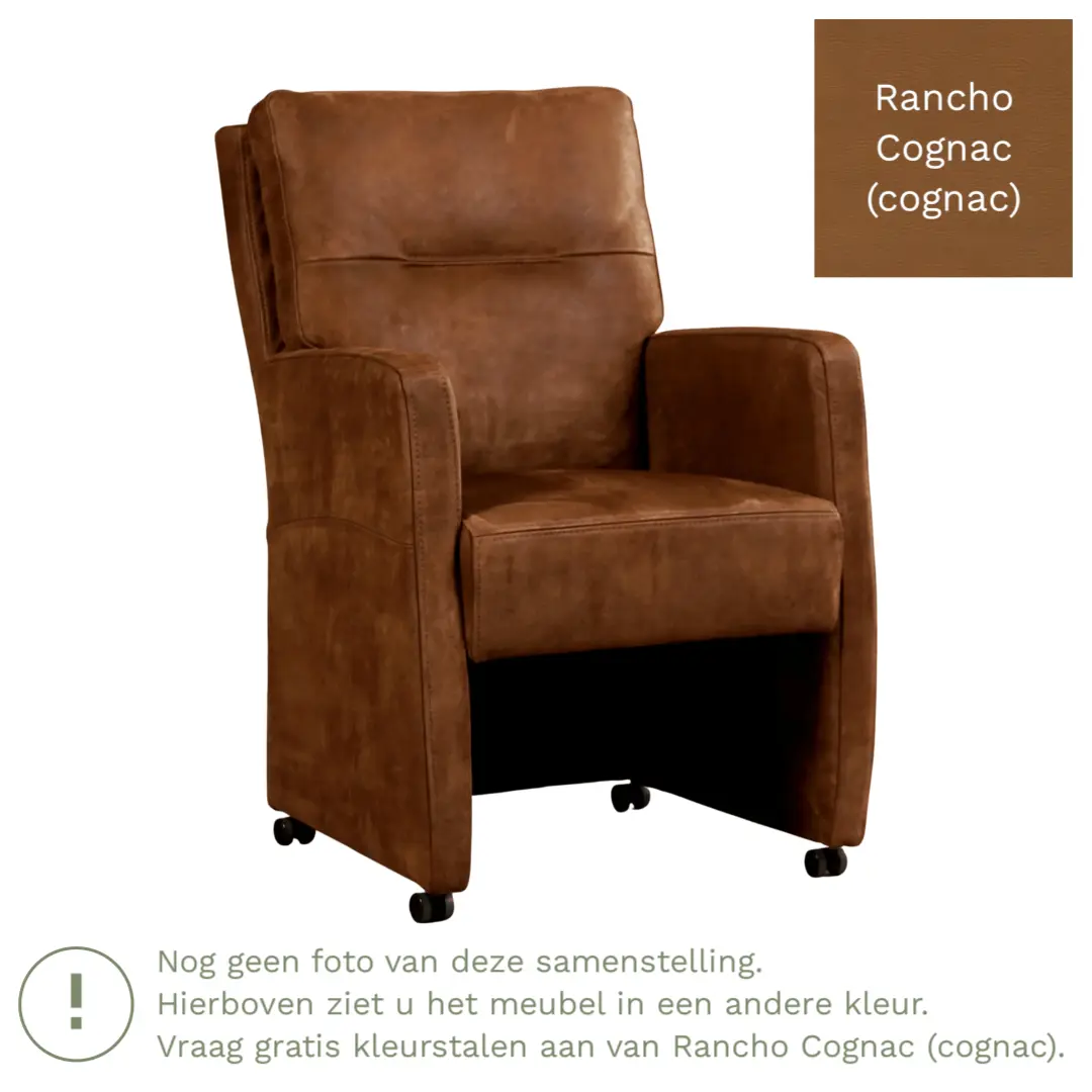 afbeelding van Leren eetkamerstoel Sharp - Rancho Cognac (cognac) - Met handgreep zwart