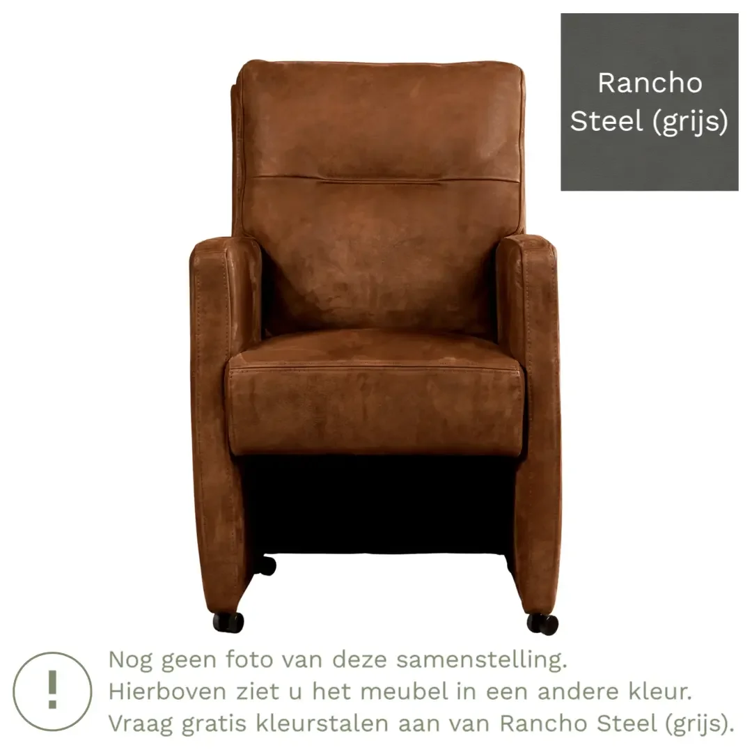 afbeelding van Leren eetkamerstoel Sharp - Rancho Steel (grijs) - Met handgreep zwart
