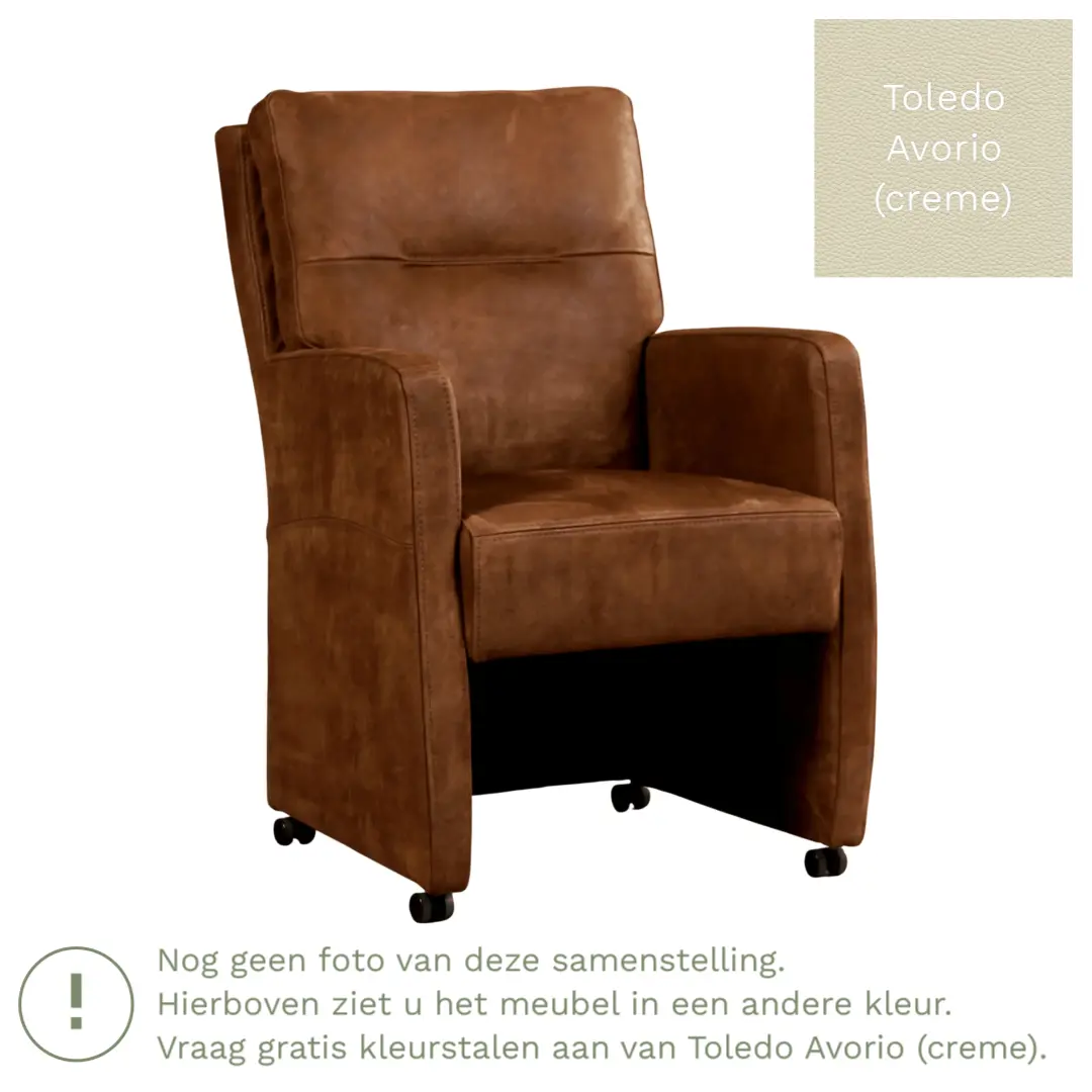 afbeelding van Leren eetkamerstoel Sharp - Toledo Avorio (crème) - Met handgreep RVS