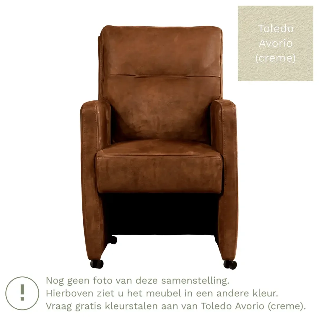 afbeelding van Leren eetkamerstoel Sharp - Toledo Avorio (crème) - Met handgreep zwart