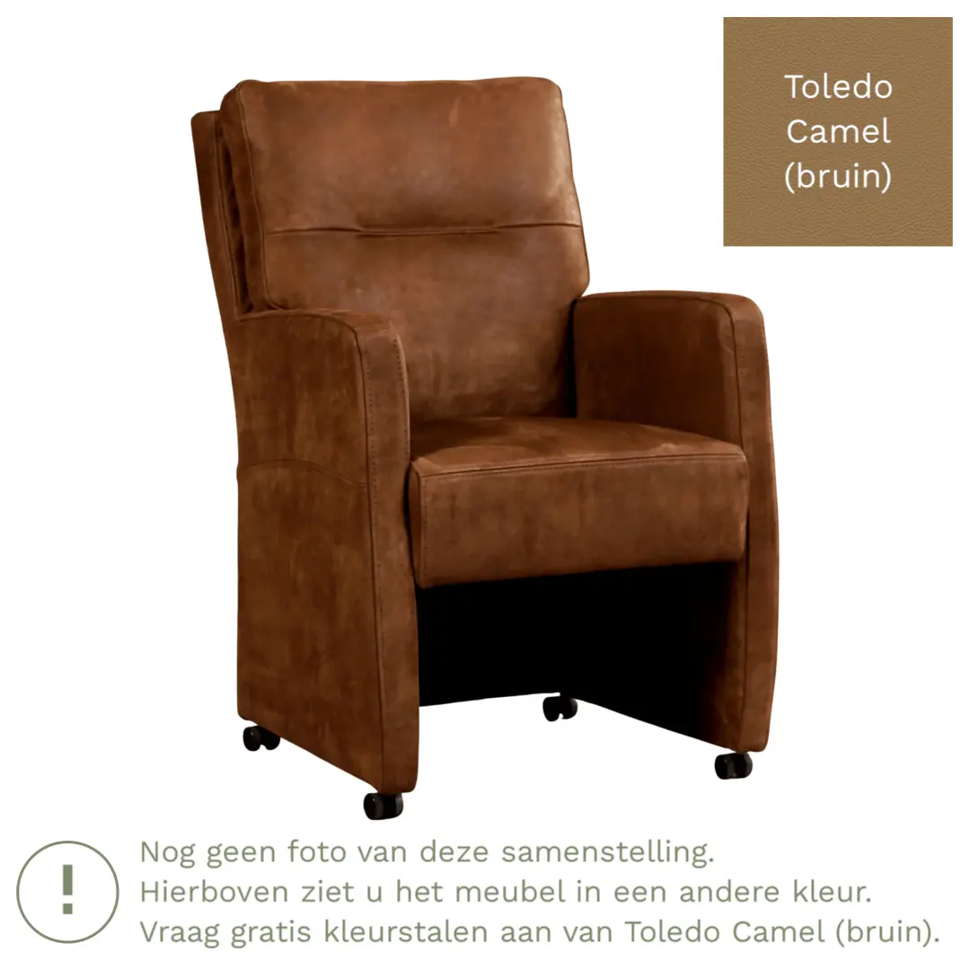 afbeelding van Leren eetkamerstoel Sharp - Toledo Camel (bruin) - Met handgreep zwart