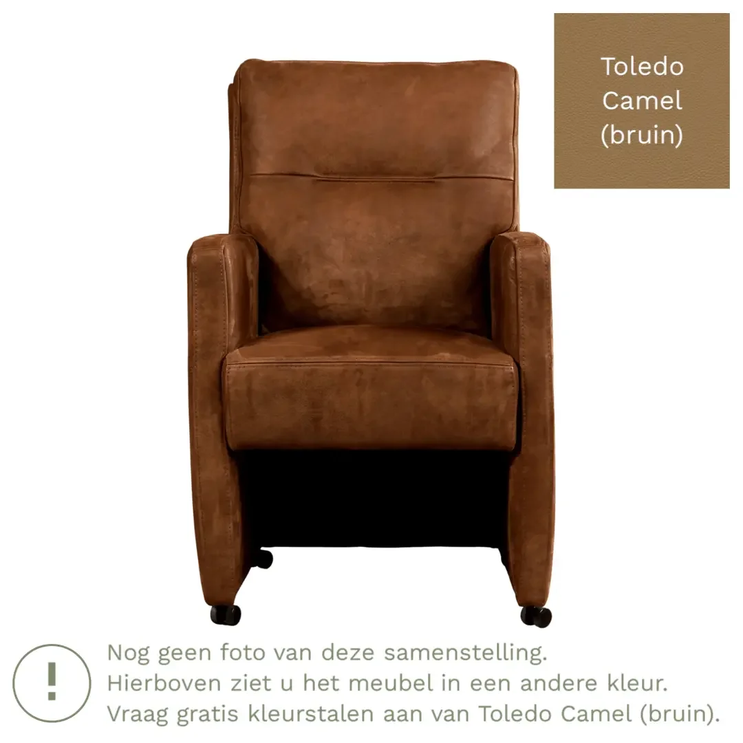 afbeelding van Leren eetkamerstoel Sharp - Toledo Camel (bruin) - Met handgreep zwart