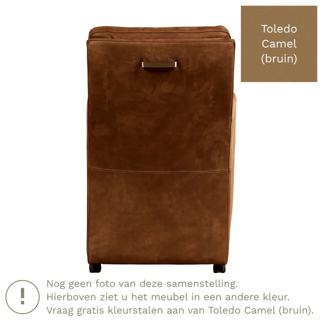 afbeelding van Leren eetkamerstoel Sharp - Toledo Camel (bruin) - Met handgreep zwart