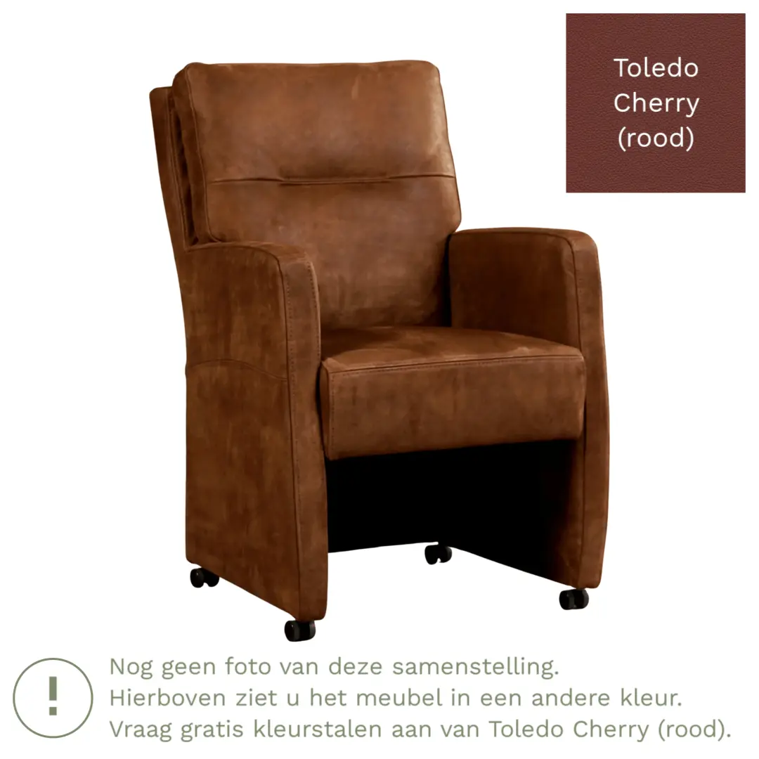 afbeelding van Leren eetkamerstoel Sharp - Toledo Cherry (rood) - Met handgreep zwart