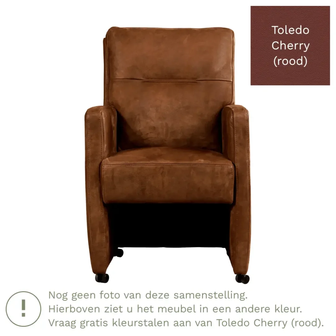 afbeelding van Leren eetkamerstoel Sharp - Toledo Cherry (rood) - Met handgreep zwart