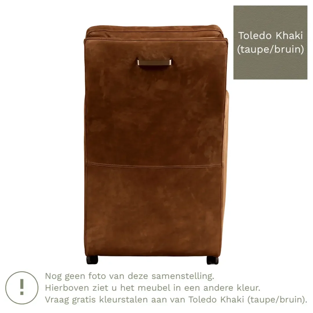 afbeelding van Leren eetkamerstoel Sharp - Toledo Khaki (taupe/bruin) - Met handgreep zwart