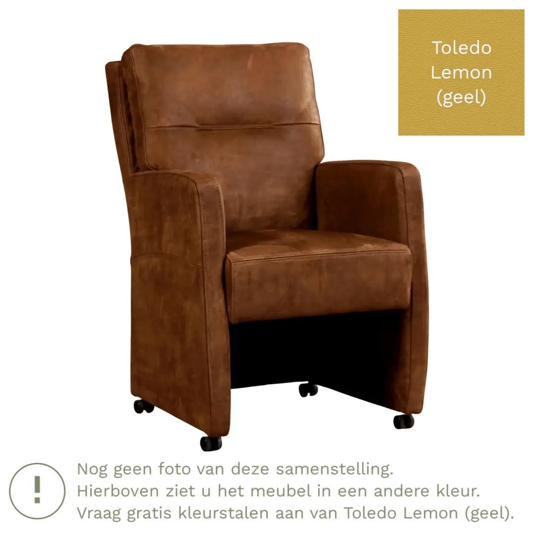 afbeelding van Leren eetkamerstoel Sharp - Toledo Lemon (geel) - Met handgreep RVS