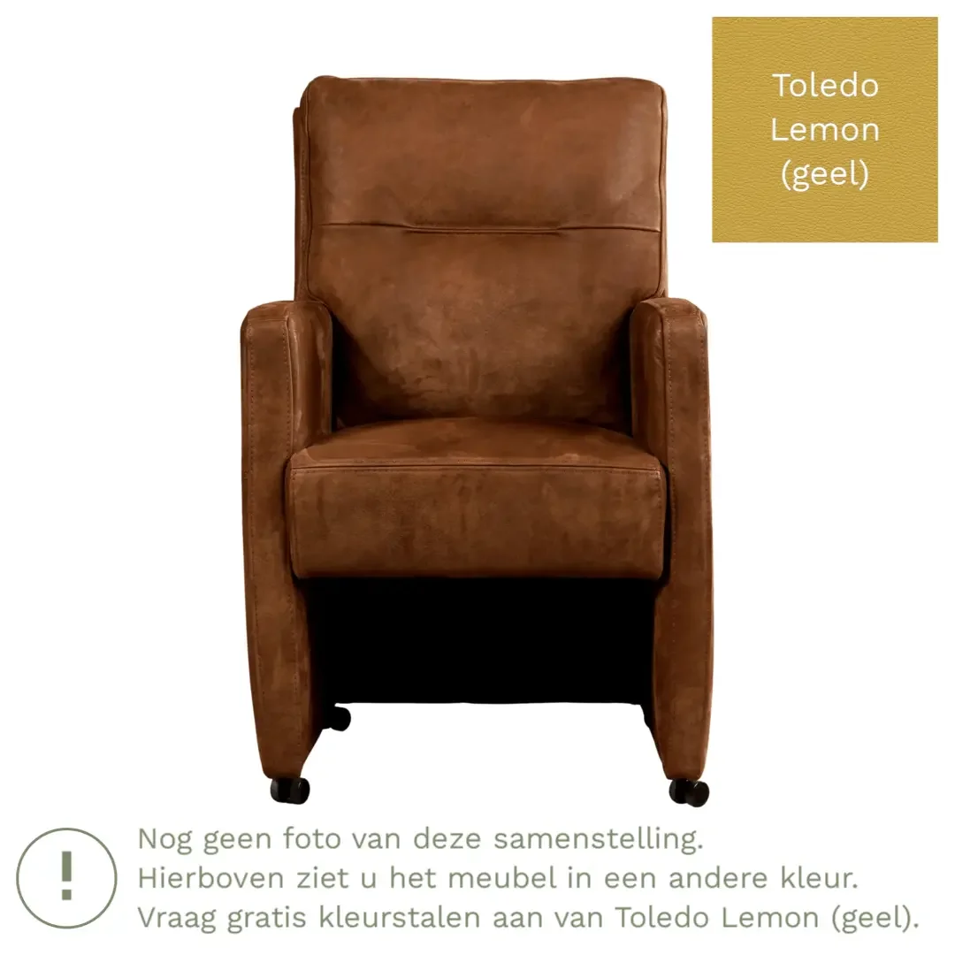 afbeelding van Leren eetkamerstoel Sharp - Toledo Lemon (geel) - Met handgreep RVS