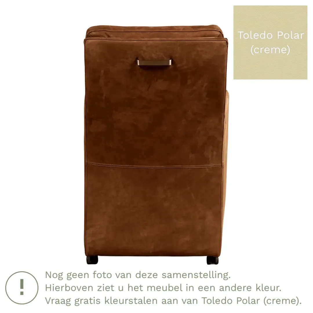 afbeelding van Leren eetkamerstoel Sharp - Toledo Polar (crème) - Met handgreep zwart