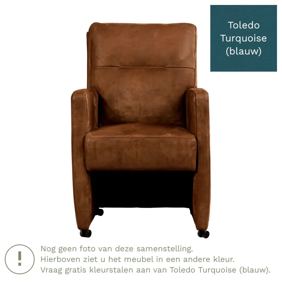 afbeelding van Leren eetkamerstoel Sharp - Toledo Turquoise (blauw) - Met handgreep zwart