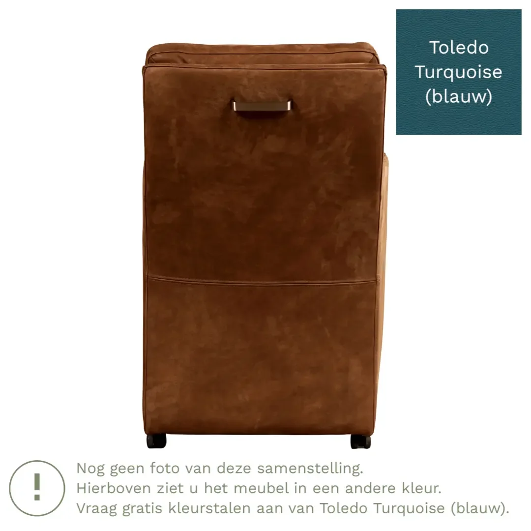 afbeelding van Leren eetkamerstoel Sharp - Toledo Turquoise (blauw) - Met handgreep zwart