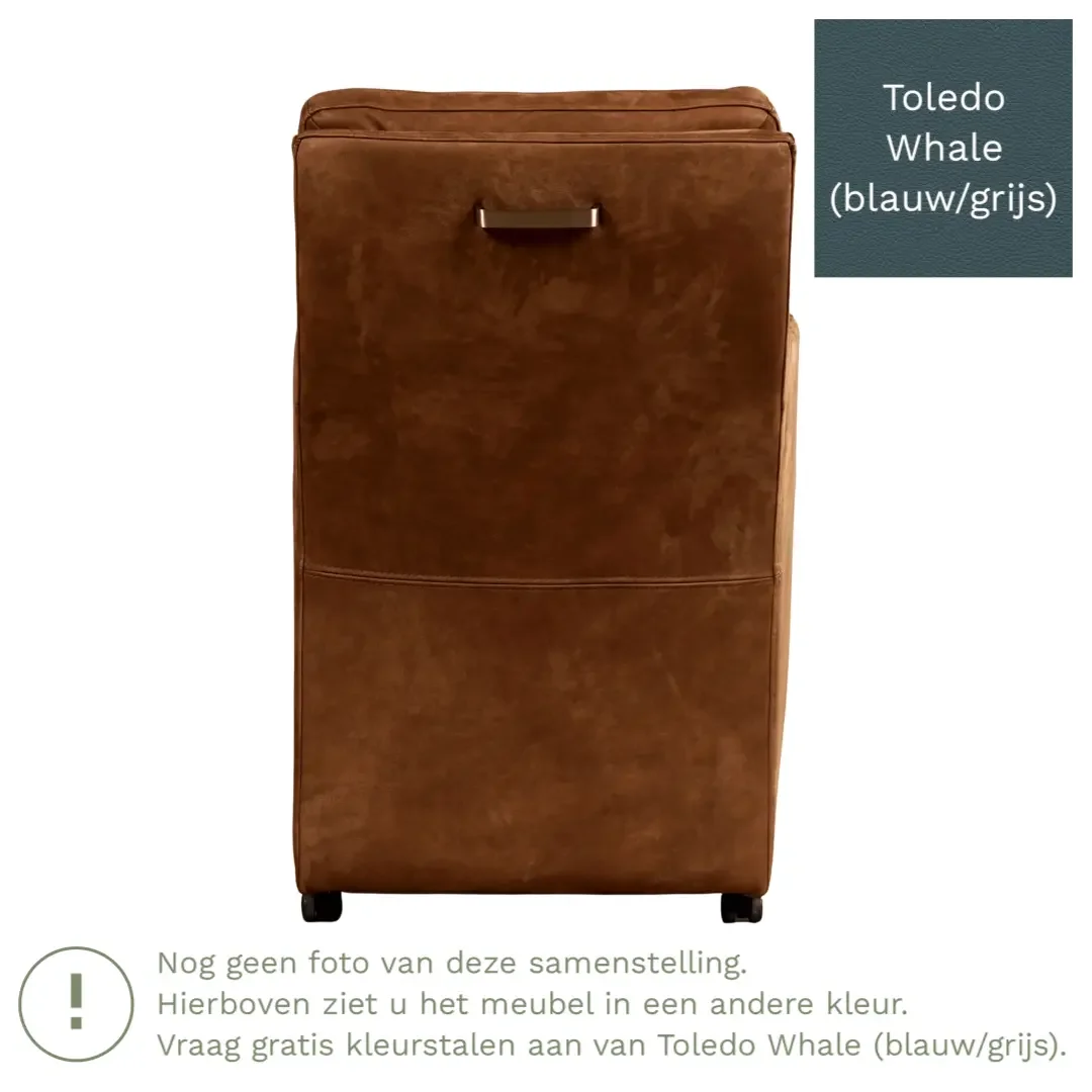 afbeelding van Leren eetkamerstoel Sharp - Toledo Whale (blauw/grijs) - Met handgreep RVS