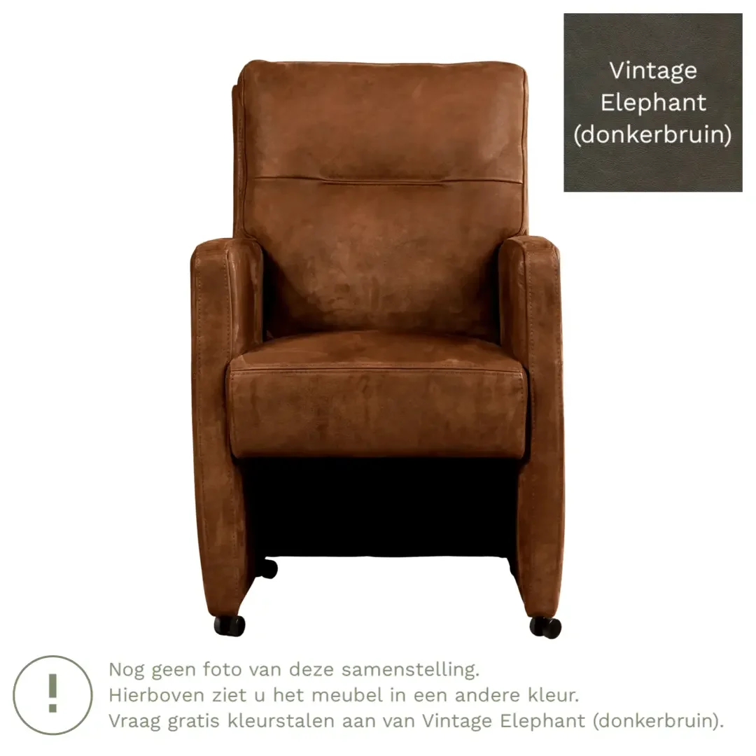 afbeelding van Leren eetkamerstoel Sharp - Vintage Elephant (donkerbruin) - Met handgreep RVS