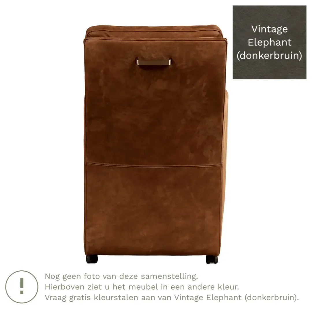 afbeelding van Leren eetkamerstoel Sharp - Vintage Elephant (donkerbruin) - Met handgreep RVS